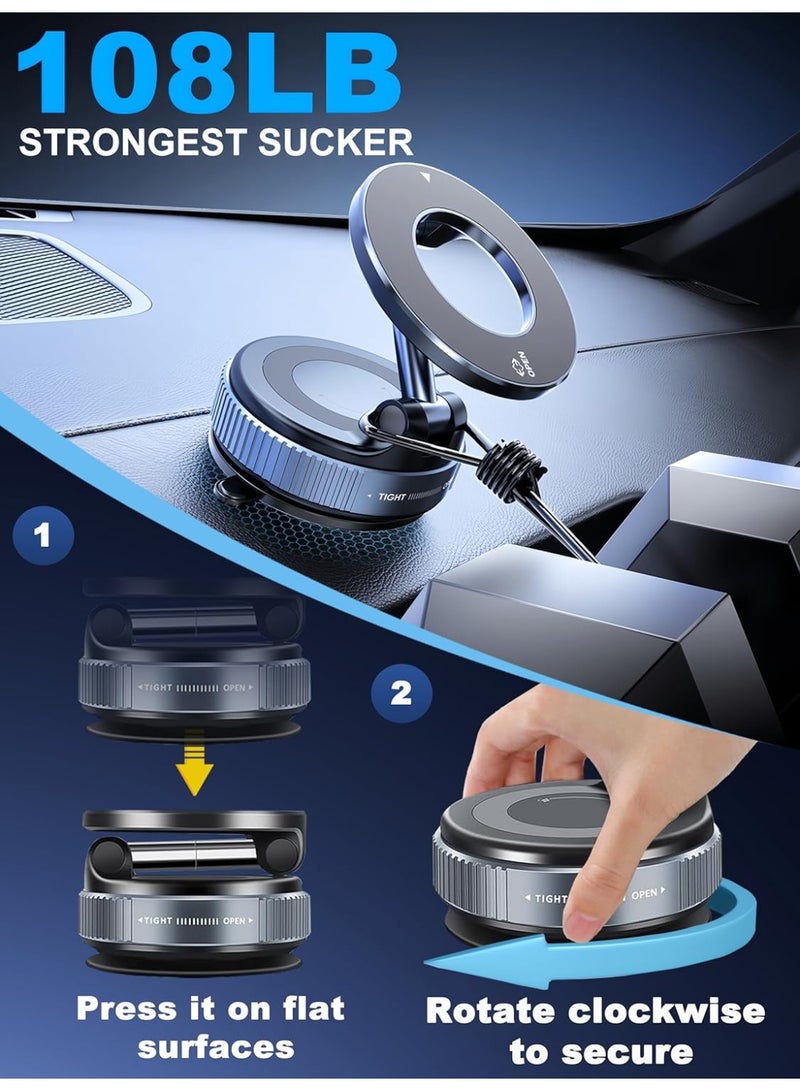 حامل هاتف مغناطيسي نانو جل مُطوّر بزاوية 360 درجة، حامل هاتف للسيارة متوافق مع Magsafe [قوة شفط فائقة تزيد عن 108 رطل وقوة مغناطيسية فائقة تبلغ 3000 غرام]، حامل هاتف مزود بكوب شفط للسيارة/لهاتف iPhone 17 Pro Max - Image 3